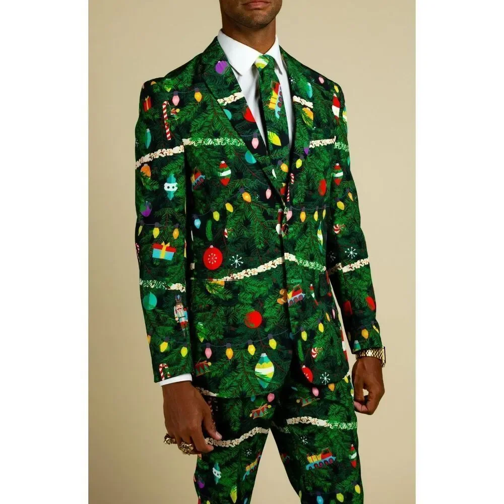 Shinesty Christmas Tree Camo Suit Jacket 46 Pants 36/34 NYE ugly Funny Sweater